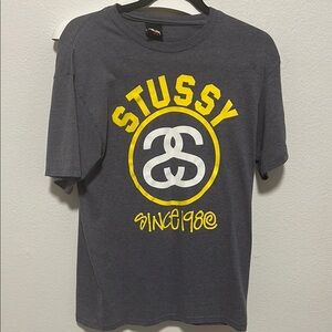 Stussy Gray Tee with Yellow Logo